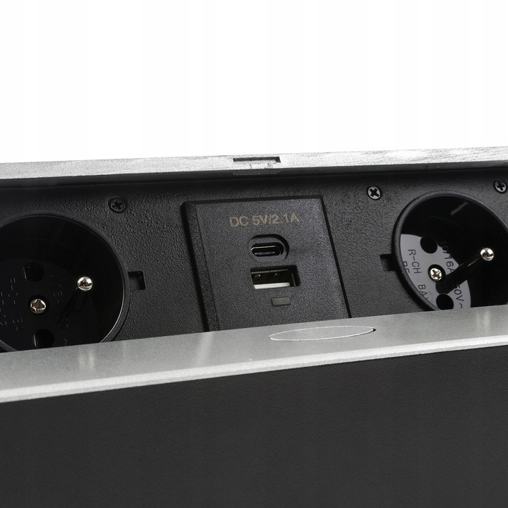 Gniazdo Nablatowe Chowane w Blat Kuchenny Wpuszczane USB-C 2x230V Srebrne