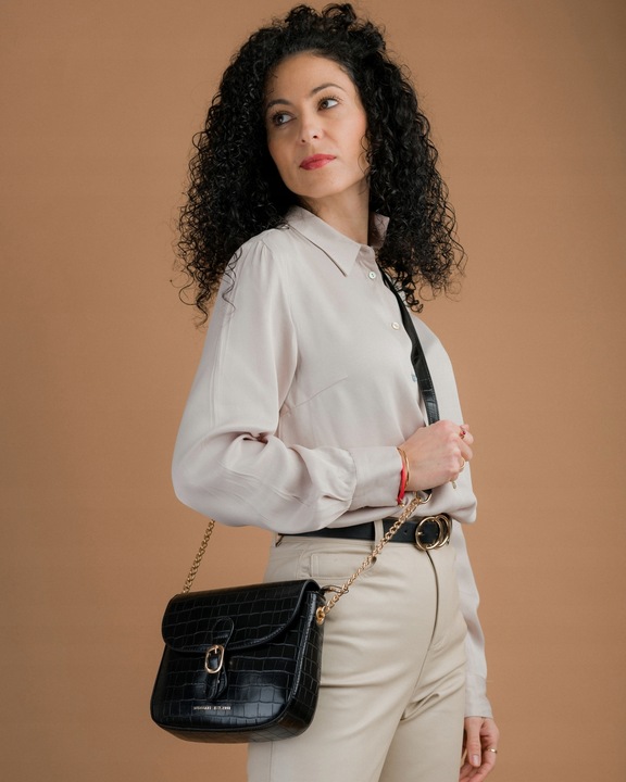 Monnari Torebka Kuferek Listonoszka Czarny Kroko Łódka Czarna PREMIUM