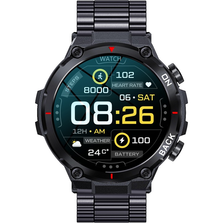 Smartwatch GRAVITY GT8-2 CZARNY Męski BRANSOLETA TĘTNO KALORIE SEN ROZMOWY