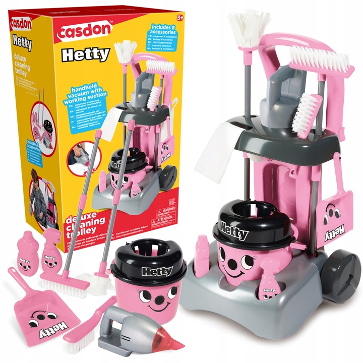 WÓZEK DO SPRZĄTANIA HETTY DLA DZIECI ZESTAW XXL ODKURZACZ MOP WIADRO CASDON