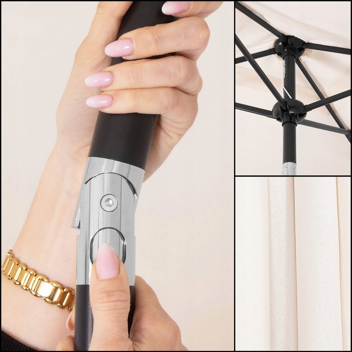 DUŻY PARASOL OGRODOWY SKŁADANY ECRU ŁAMANY BALKONOWY 240cm Z KORBĄ SOLIDNY