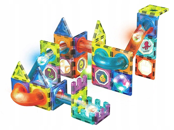 KLOCKI MAGNETYCZNE ŚWIECĄCY TOR KULKOWY PANELE DLA DZIECI ZESTAW KLOCKÓW