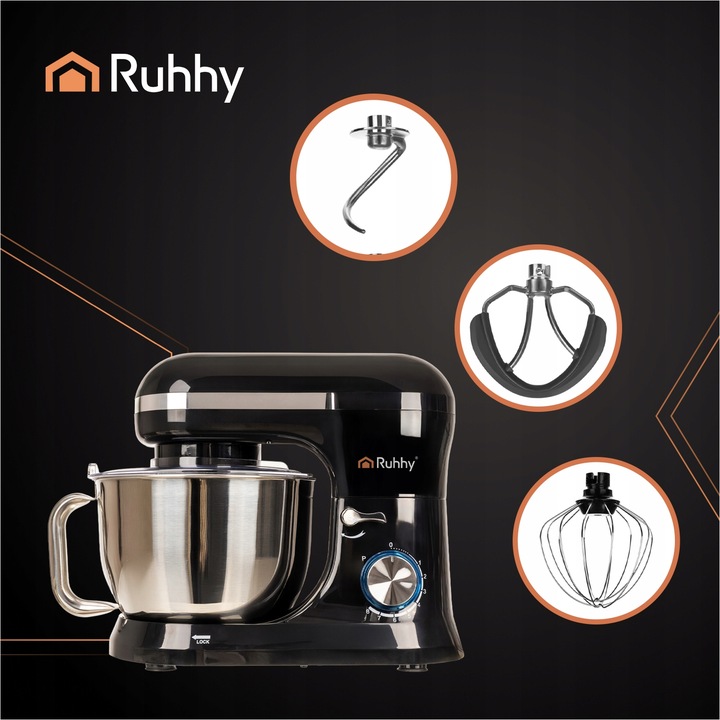 Robot Planetarny Kuchenny RUHHY 4,5L Wielofunkcyjny Mikser do Ciasta CZARNY