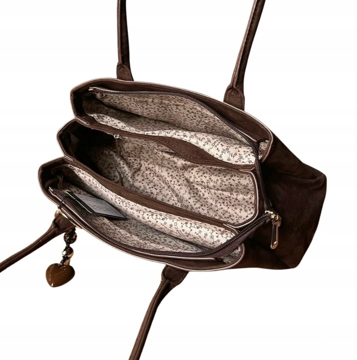 Flora&Co torebka shopper brązowy czekoladowa zamszowa torebka jamnik