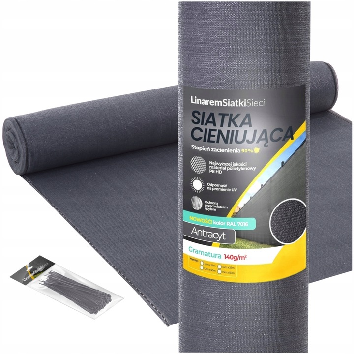SIATKA CIENIUJĄCA 1,5x10m GRAFIT 90% MASKUJĄCA OSŁONA NA OGRODZENIE PŁOT UV