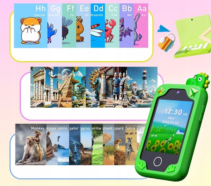 TELEFON DLA DZIECI SMARTFON ZABAWKOWY KAMERA LATARKA GRY POLSKIE MENU SMYCZ