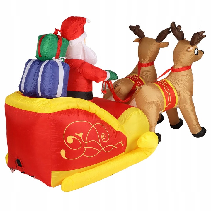 DMUCHANY MIKOŁAJ 2,2m na SANIACH RENIFERY Ozdoba Świąteczna Dekoracja Duży