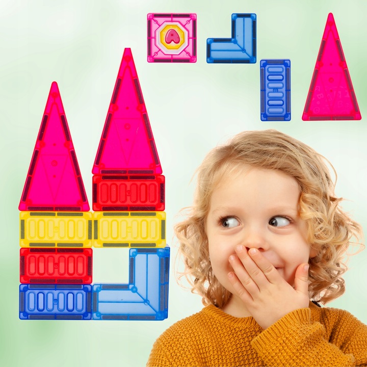 Klocki Magnetyczne 3D Zamek i Pojazdy Duży Zestaw 110 Elementów Edukacyjne