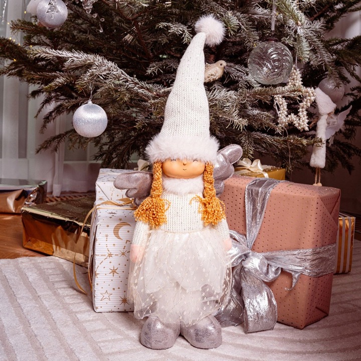 Skrzat AURIE aniołek stojący długie nogi biało-srebrny 86 cm HOMLA