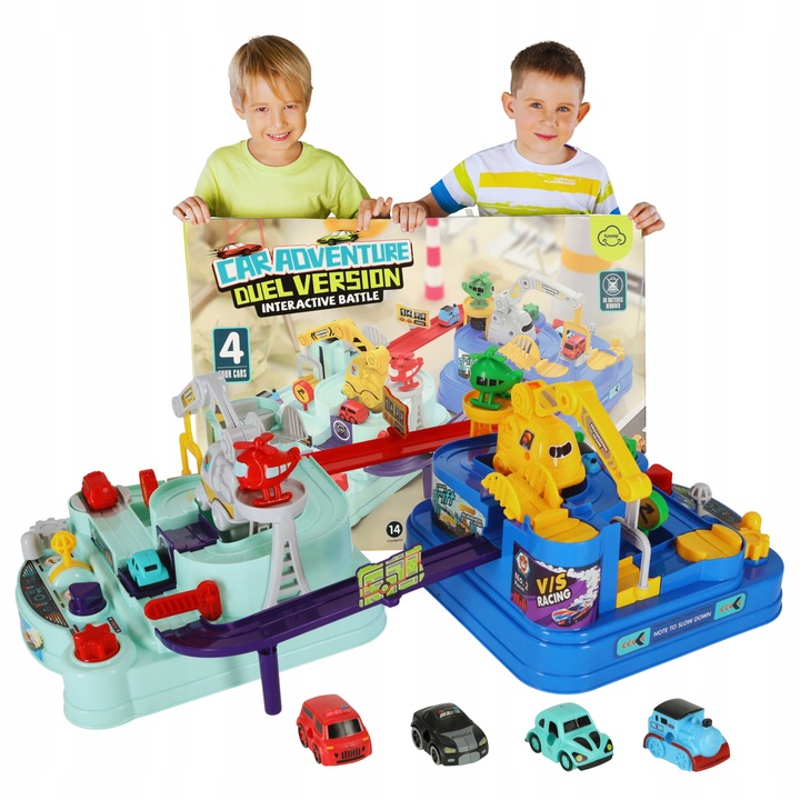 MEGA INTERAKTYWNY TOR PRZESZKÓD WYŚCIGOWY 2 GRACZY POJAZDY + HELIKOPTERY