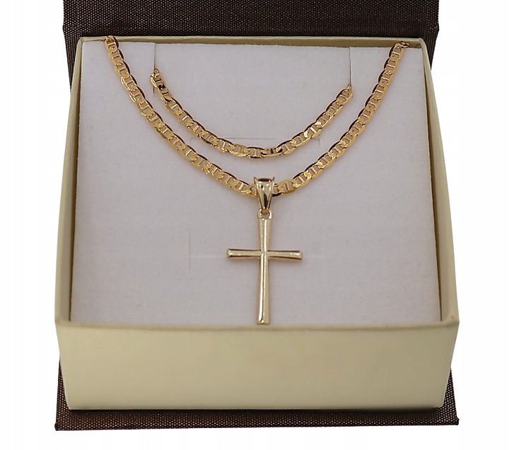 ZŁOTY ŁAŃCUSZEK NA CHRZEST CHRZCINY PAMIĄTKA Z KRZYŻYKIEM 585 925 + GRAWER