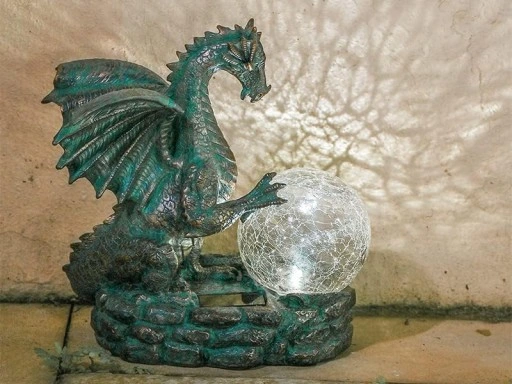 FIGURA OGRODOWA FIGURKA OZDOBA OGRODU DEKORACJA SMOK LAMPKA