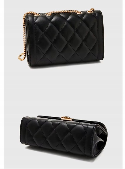 Czarna Mała Torebka damska z łańcuszkiem pikowana wizytowa vintage