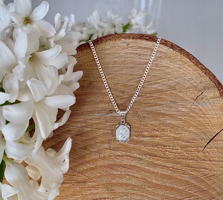 Medalik Matka Boska i łańcuszek pancerka 40 cm Srebrny komplet 925 pamiątka