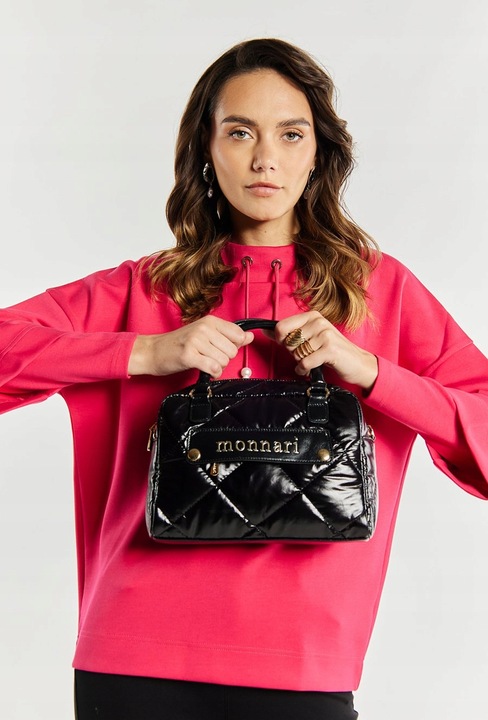 Torebka Damska Listonoszka MONNARI Pojemna KUFEREK Pikowana Lakierowana