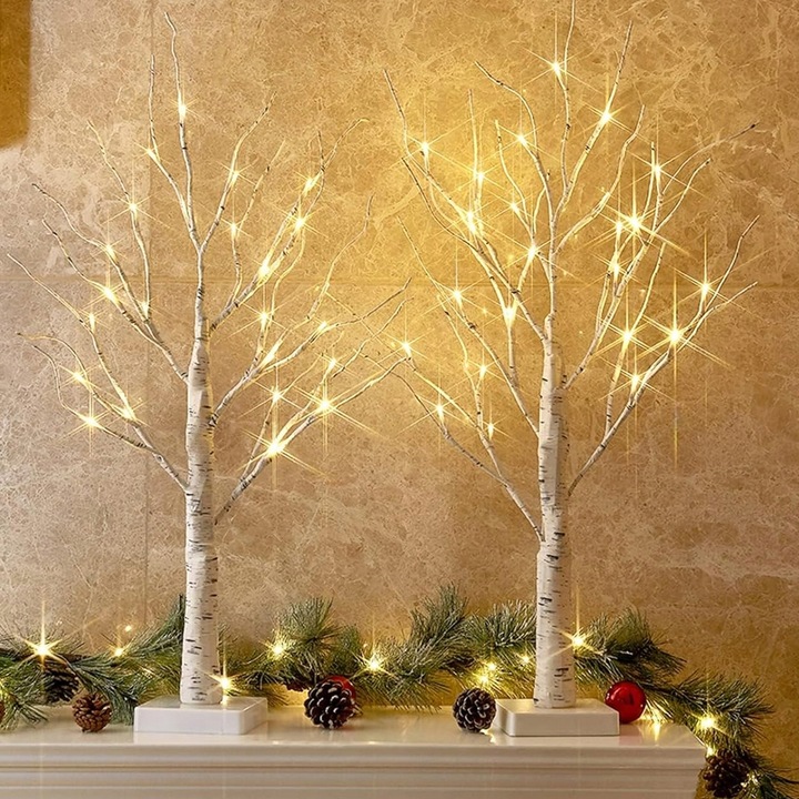 DEKORACJE ŚWIĄTECZNE 2SZT 60CM ŚWIECZĄCE BRZOZY LED ŚWIĄTECZNE DRZEWO STÓŁ