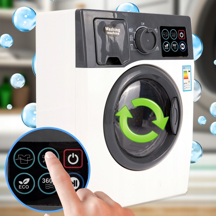 PRALKA AUTOMATYCZNA DLA DZIECI INTERAKTYWNA DŹWIĘKI LED OTWIERANA BĘBEN AGD