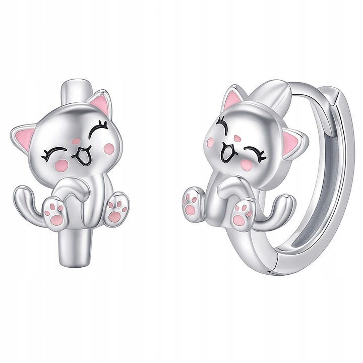 Srebrne kolczyki kółka dla dziewczynki koty kotki dla dzieci srebro 925