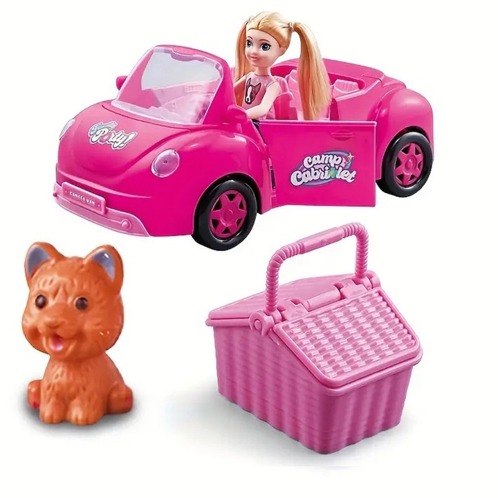 Lalka w samochodzie z pieskiem i koszykiem DLA DZIEWCZYN kabriolet prezent