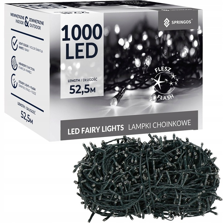 LAMPKI CHOINKOWE 1000LED ZEWNĘTRZNE KURTYNA ŚWIETLNA IP44 BIAŁE ZIMNE FLASH