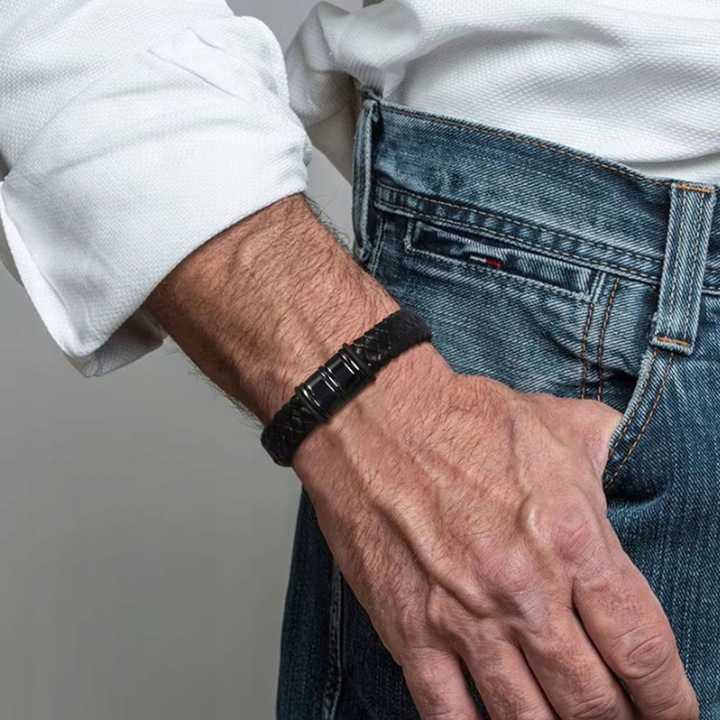 Bransoletka Skórzana dla Mężczyzny z Grawerem IMIONA DATY Prezent