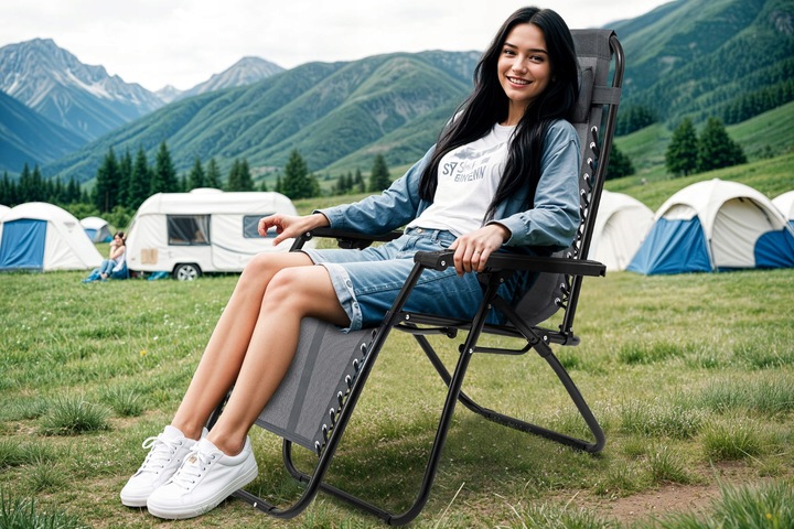 LEŻAK OGRODOWY Z PODNÓŻKIEM OGRODOWY PLAŻOWY AUTOMAT ZERO GRAVITY PÓŁKA