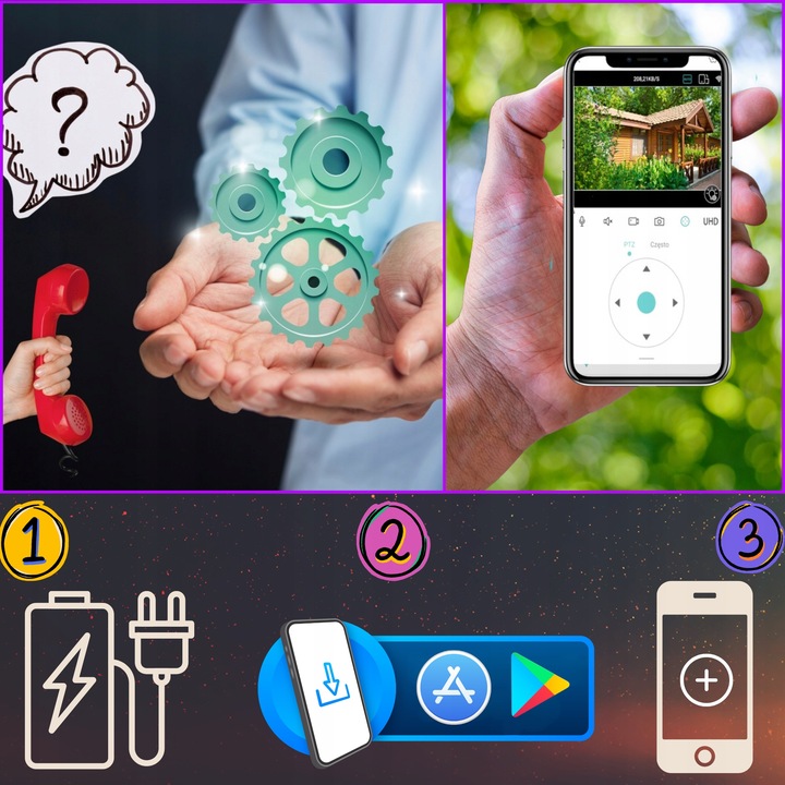 PODWÓJNA KAMERA WIFI IP ZEWNĘTRZNA OBROTOWA ŚLEDZENIE 2X3MPX DOŚWIETLENIE