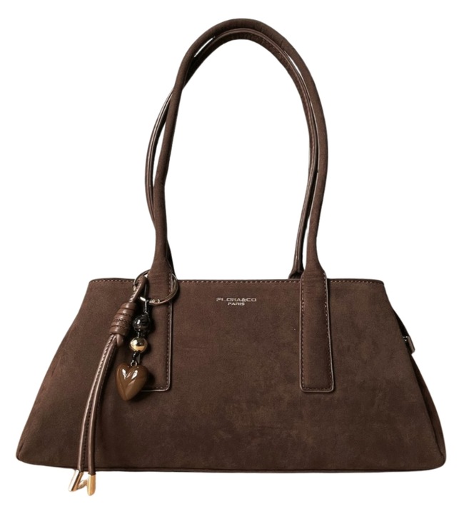 Flora&Co torebka shopper brązowy czekoladowa zamszowa torebka jamnik