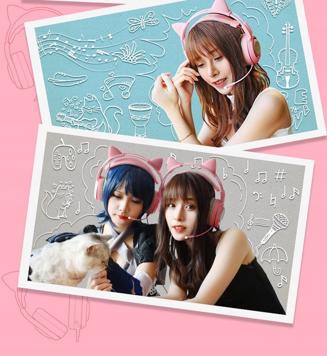 SŁUCHAWKI GAMINGOWE USB KOCIE USZY LED WIBRACJE !!