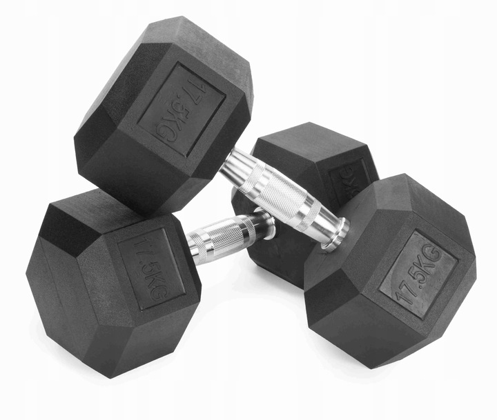 Hantle stałe 1x17,5kg żeliwne gumowane 17,5kg HEX do treningu SOLIDNE