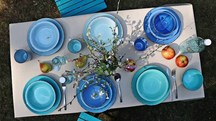 Serwis obiadowy na 6 osób zestaw talerzy ceramicznych AZURE AURA 6 os 18 el