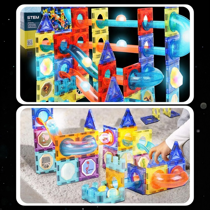 Klocki magnetyczne konstrukcyjne 49el 3D edukacyjne duży zestaw dla dzieci