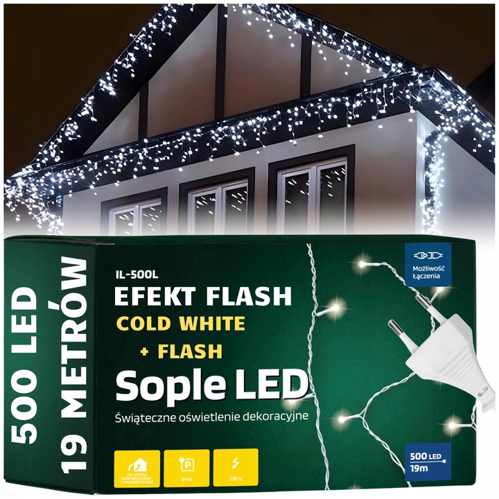 Długie lampki 500 led sople światełka świąteczne zewnętrzne z efektem flash