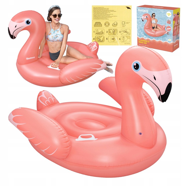 Materac Dmuchany Flaming GIGANT na Basen Plażę Uchwyty 168x120cm Bestway