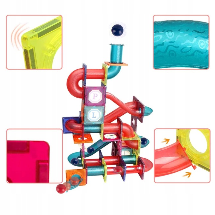 KLOCKI MAGNETYCZNE KONSTRUKCYJNE ŚWIECĄCY TOR KULKOWY ZJEŻDZALNIA 3D