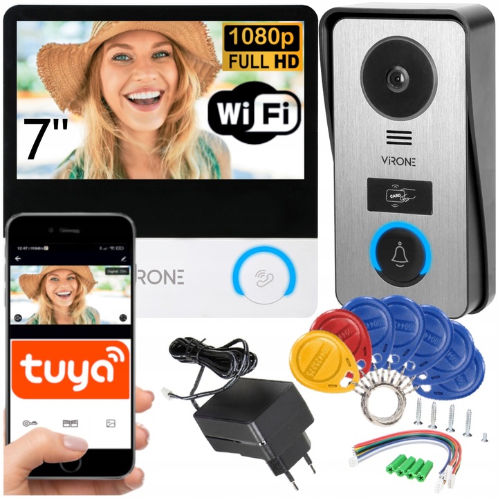 WIDEODOMOFON WiFi Domofon Full HD Czytnik BRELOKI Brama 7" + APLIKACJA TUYA