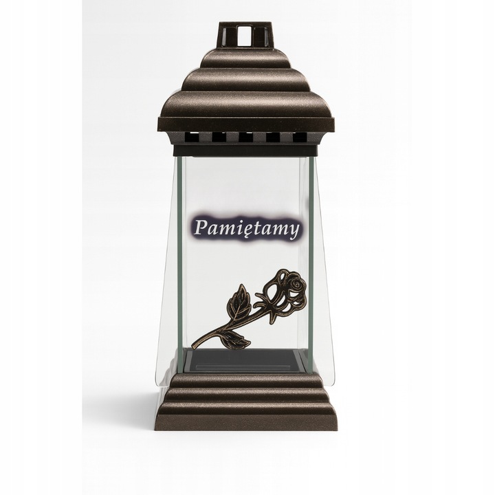 Znicz Szklany Pamiętamy Klasyczny Złota Róża Lampion Nagrobny Brązowy