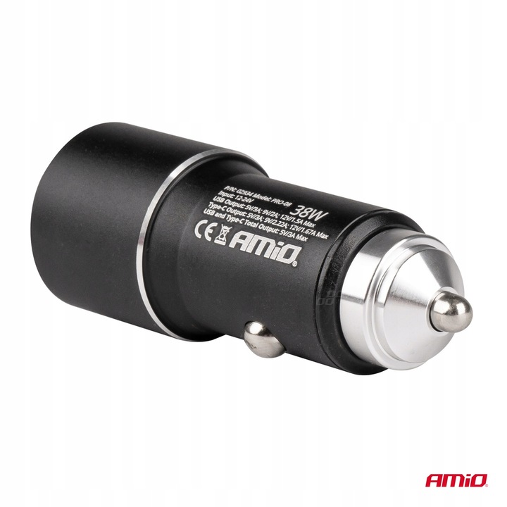 Ładowarka samochodowa 38W USB USB-C TYP-C AMiO