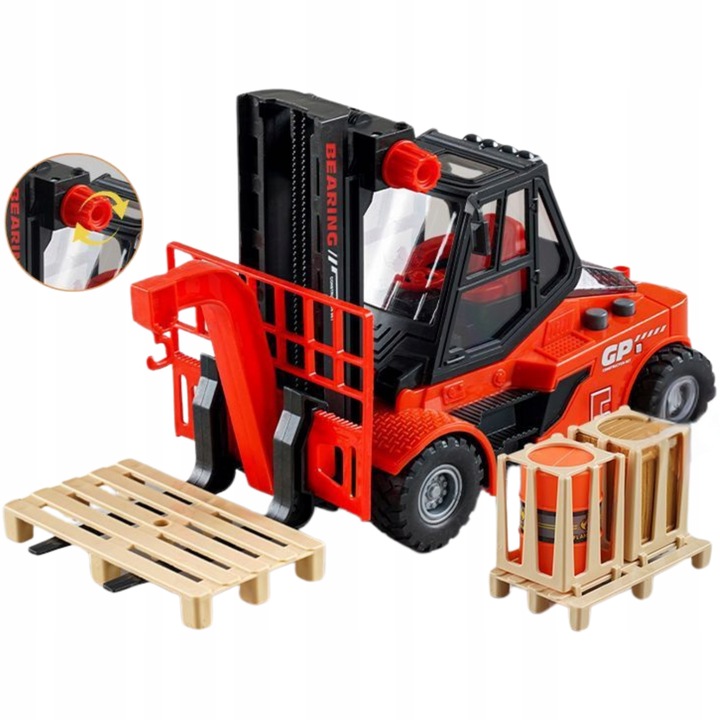 Auto Wózek Widłowy Czerwony 1:16 Ruchome Elementy Paleta Światła I Dźwięki