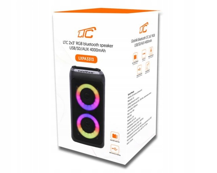 Głośnik bluetooth LTC 2x3" USB/SD/AUX 4000mAh LXPA3313