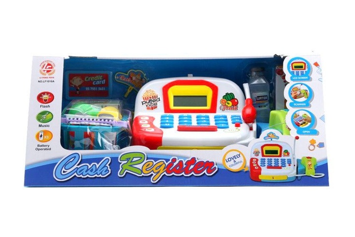 DUŻA Interaktywna Kasa Sklepowa Koszyk Produkty SKANER MIKROFON BILON KARTY