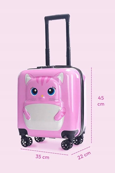 KOT KOTEK WALIZKA 3D DZIECIĘCA BAGAŻ SZYFR DLA DZIECI 4 KÓŁKA