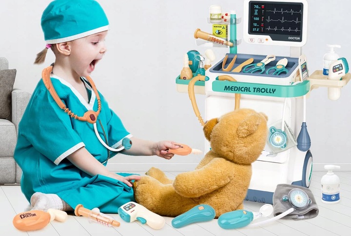 Zestaw Lekarski dla Dzieci Wózek Stacja Doktora Zabawa w Lekarza Stetoskop