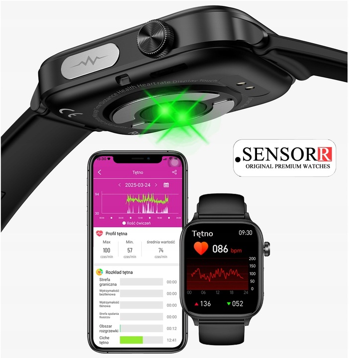 ZEGAREK MĘSKI SMARTWATCH EKG POMIAR CUKRU CIŚNIENIE TEMPERATURA ROZMOWY PL