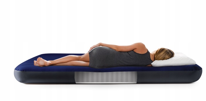Materac dmuchany welurowy granatowy jednoosobowy łóżko 191x76 INTEX 64756