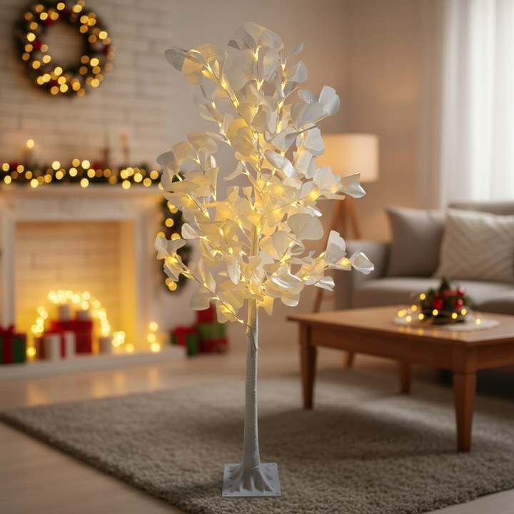 Drzewko Świąteczne Ozdobne Świecące LED BRZOZA 150 cm Lampki Białe Ciepłe