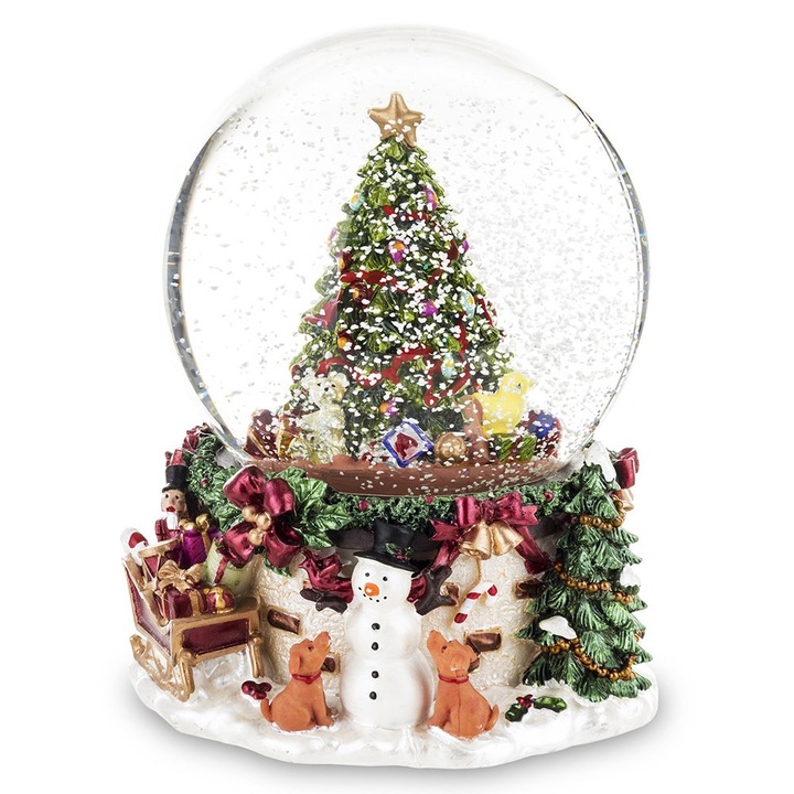 SZKLANA KULA Z POZYTYWKĄ ŚNIEŻNA CHOINKA BAŁWAN 17x13cm ŚWIĄTECZNA FIGURKA