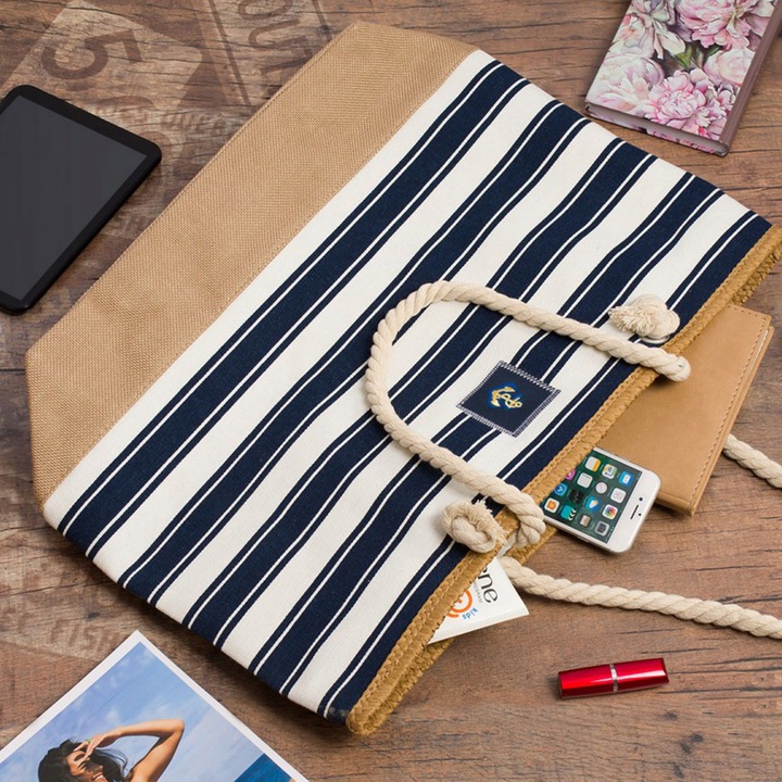 Torba Plażowa Duża Zapinana Na Zamek Torebka Shopper Na Piknik z Podszewką