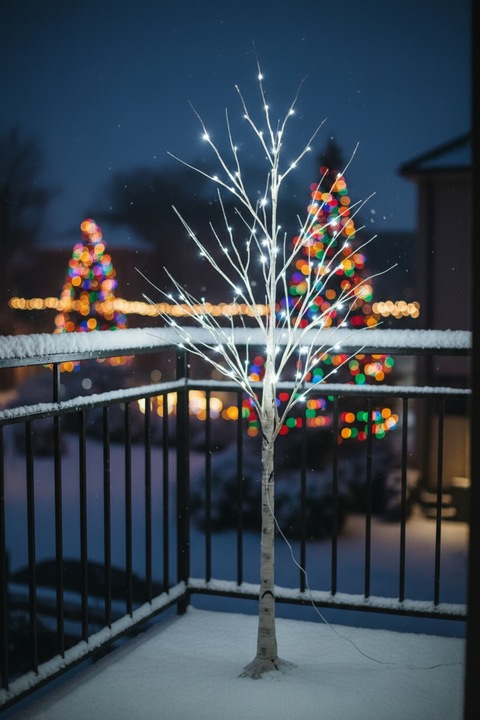 Drzewko Świąteczne Ozdobne Świecące LED BRZOZA 150 cm Lampki Białe Zimne