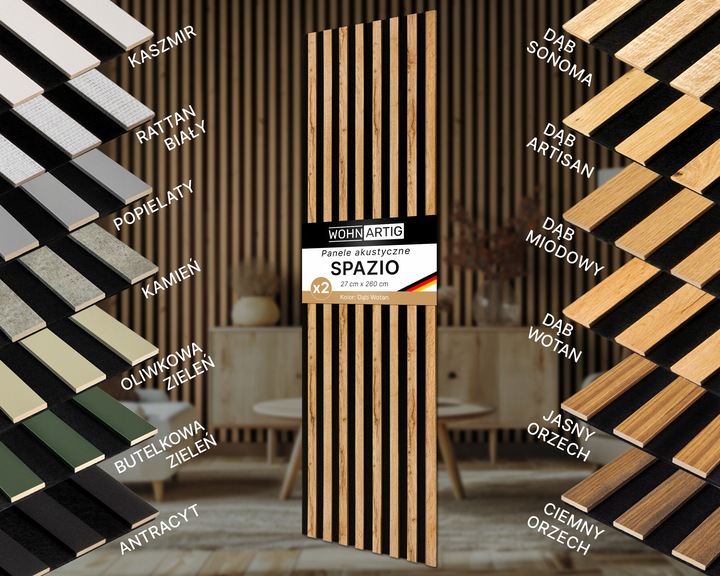 Lamele ścienne 54x260 cm, akustyczne na czarnym filcu - Dąb Wotan 279